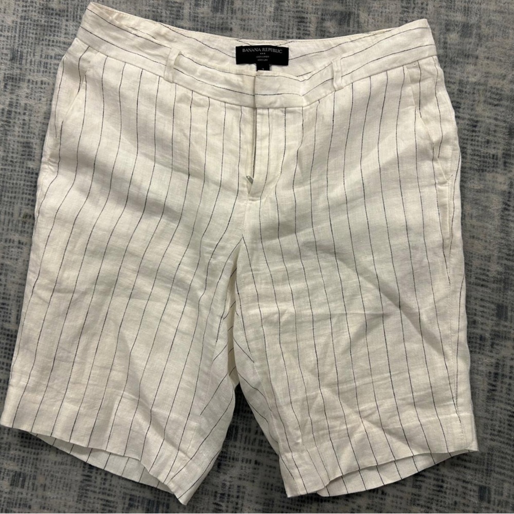 Banana Republic Linen Cream Striped Shorts S2